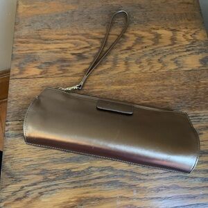 Stuart Weitzman Metallic Gold Leather Wristlet Clutch Bag